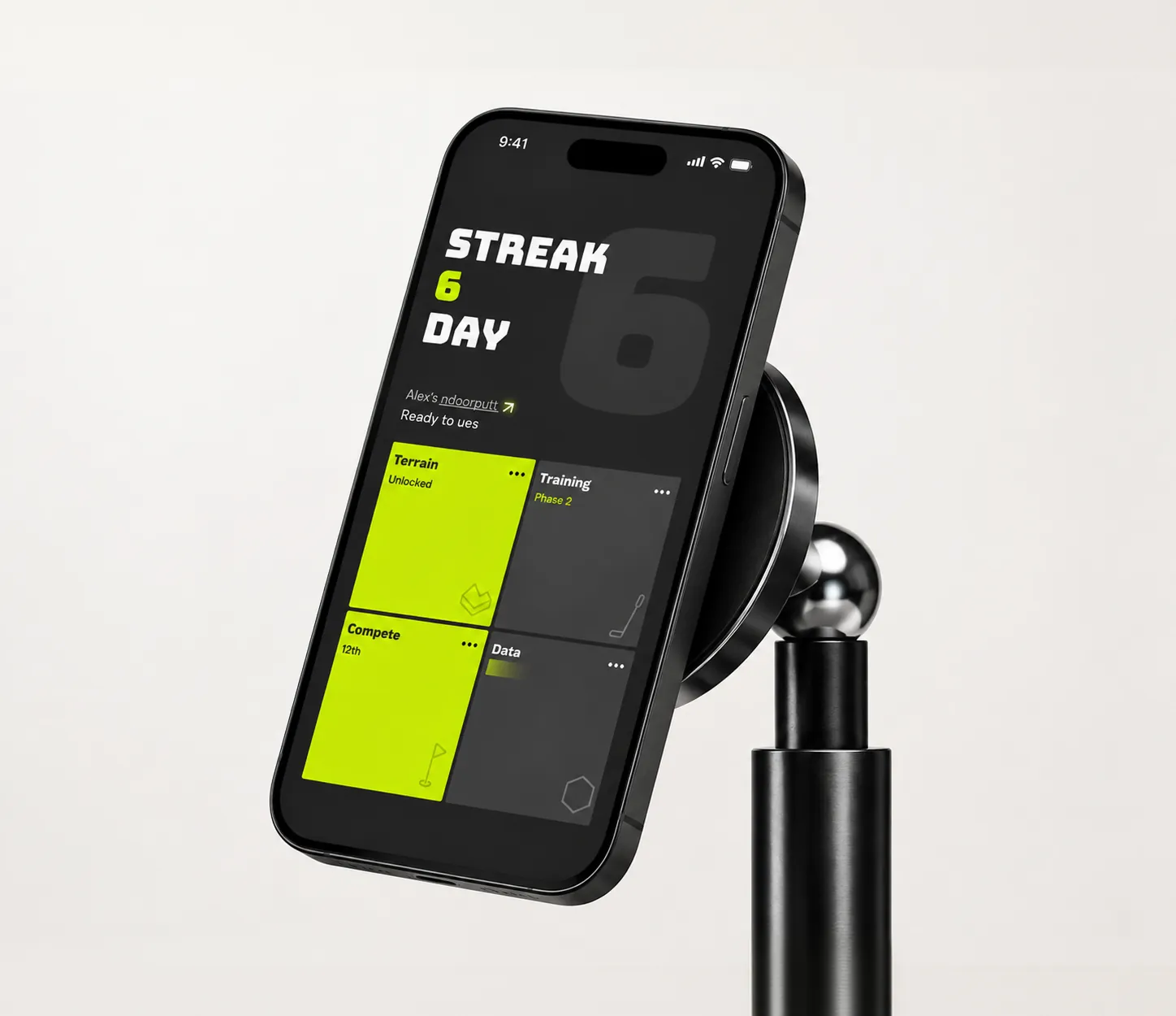 A phone attached to the included NDoorPutt Pro mount.